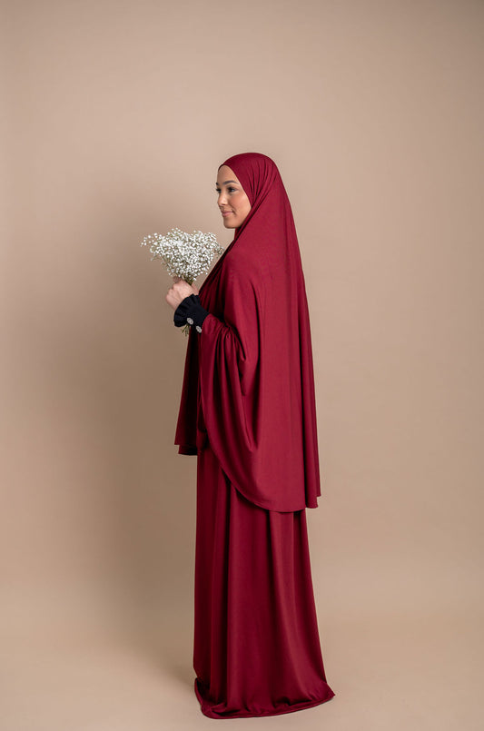Premium Jersey Khimaar set - Burgundy